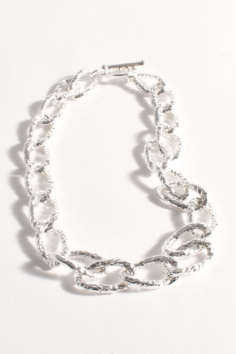 Adorne Hammered Metal Link Short Necklace Silver AND2561