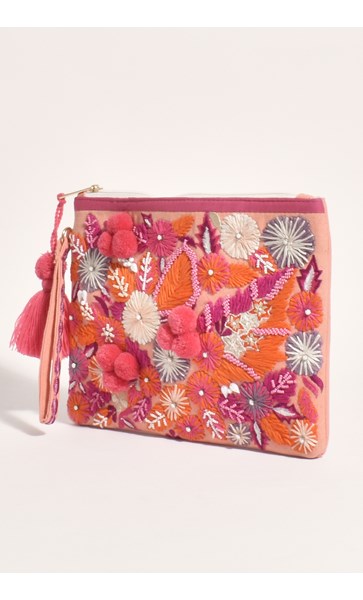 Adorne Hand Crafted Floral Zip Top Clutch AVA2648