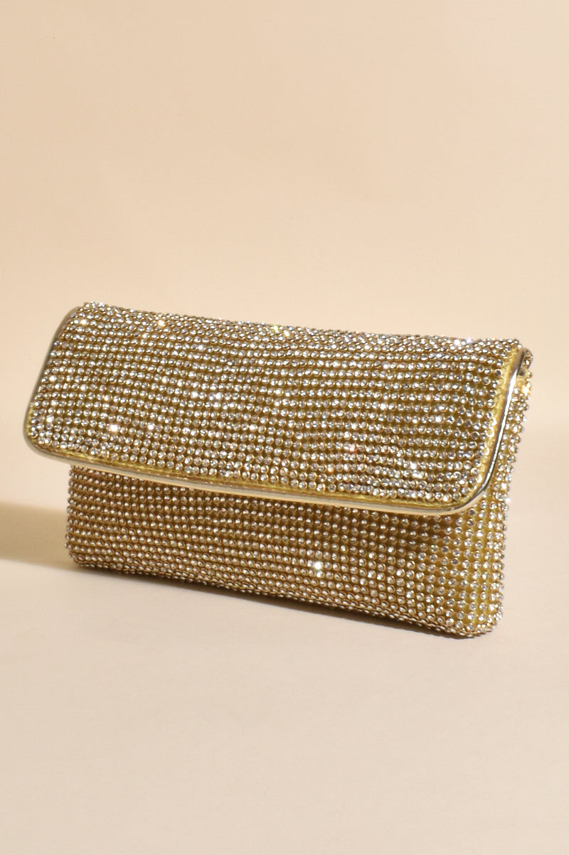 Adorne Malia Foldover Diamante Clutch in Gold AVD1557