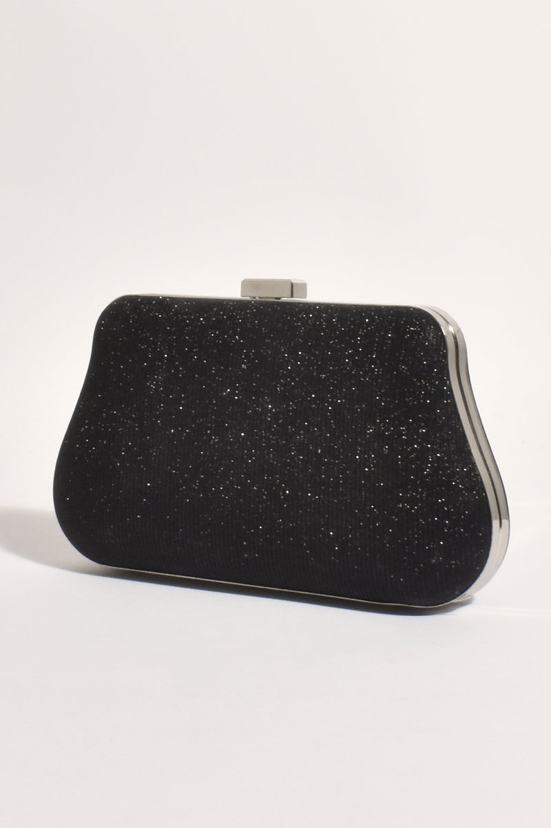 Adorne Roxy Deco Curved Structured Clutch in Black AVD1657