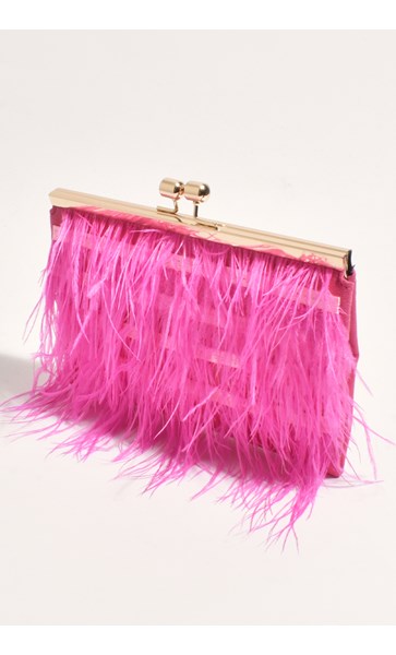 Adorne Cher Feather Floaty Clutch in Pink AVD1677