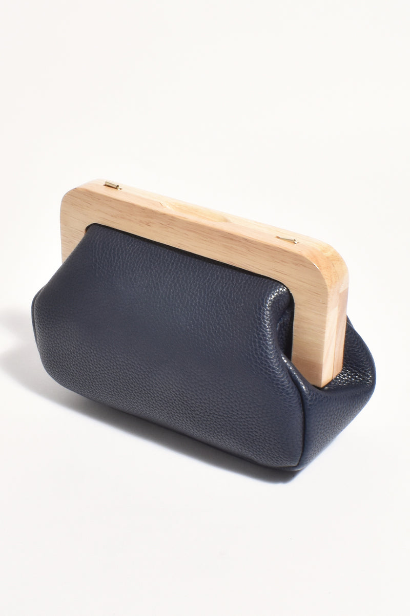 Adorne Kimmi Timber Frame Clutch in Navy AVD1683