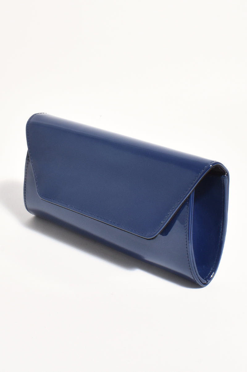 Adorne Suzie Gloss Fold Over Clutch in Navy AVD1694