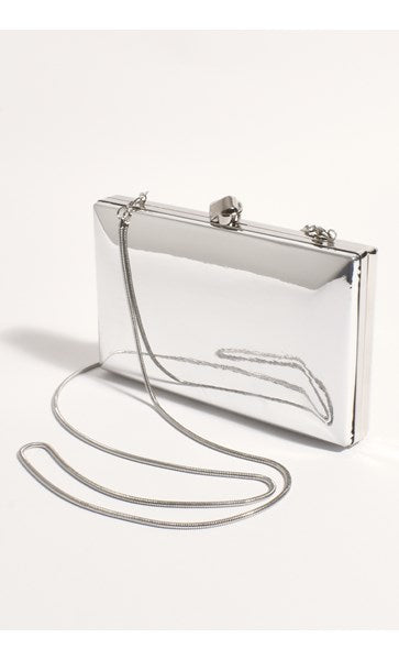 Adorne Mira Metallic Structured Clutch in Silver AVD1699