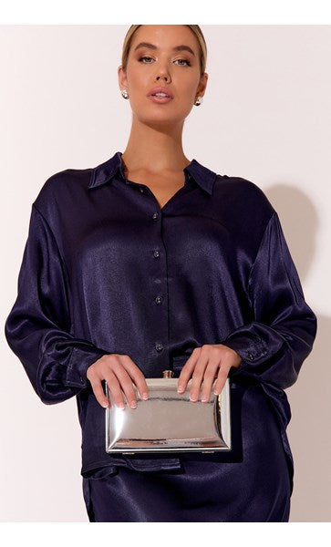 Adorne Mira Metallic Structured Clutch in Silver AVD1699
