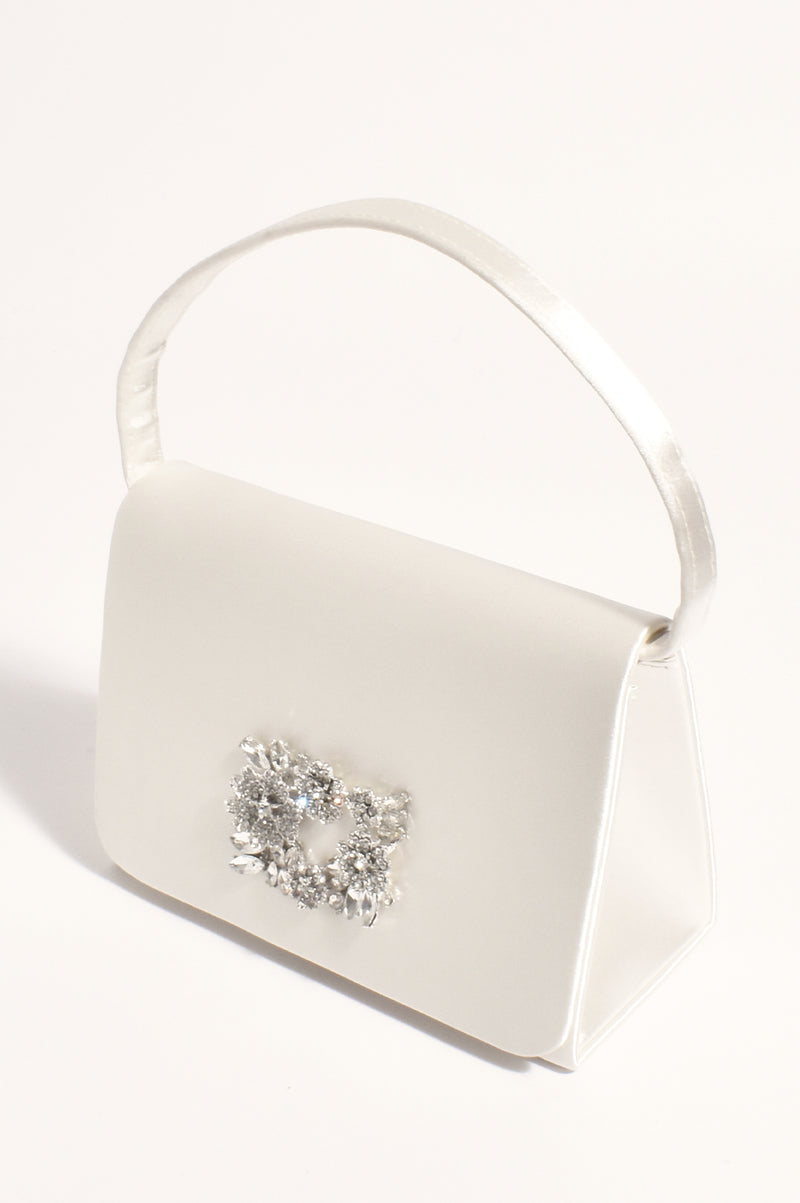 Adorne Charlotte Jewelled Satin Box Clutch in Cream AVD1709