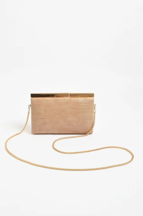 Adorne Savina Croc Structured Clutch in Camel AVD1751