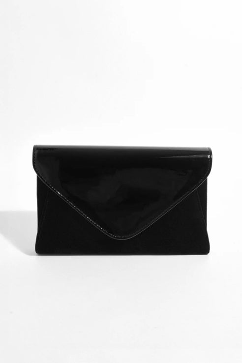 Adorne Elyssa Velvet and Gloss Large Envelope Clutch in Black AVD1759