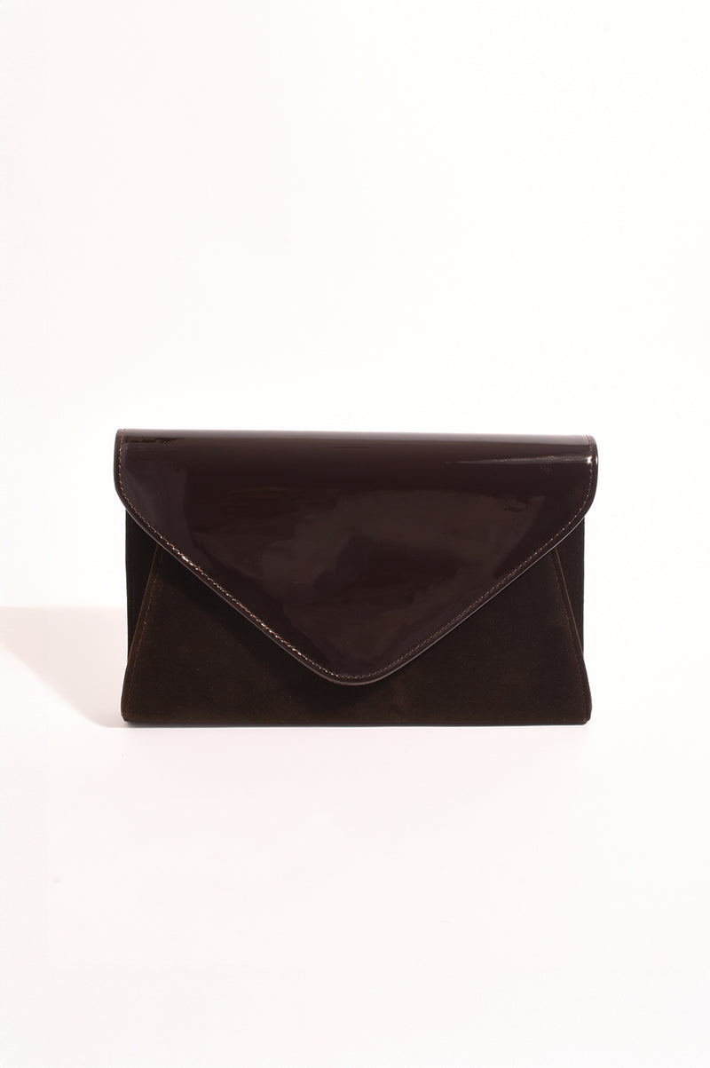 Adorne Elyssa Velvet and Gloss Large Envelope Clutch in Chocolate AVD1759