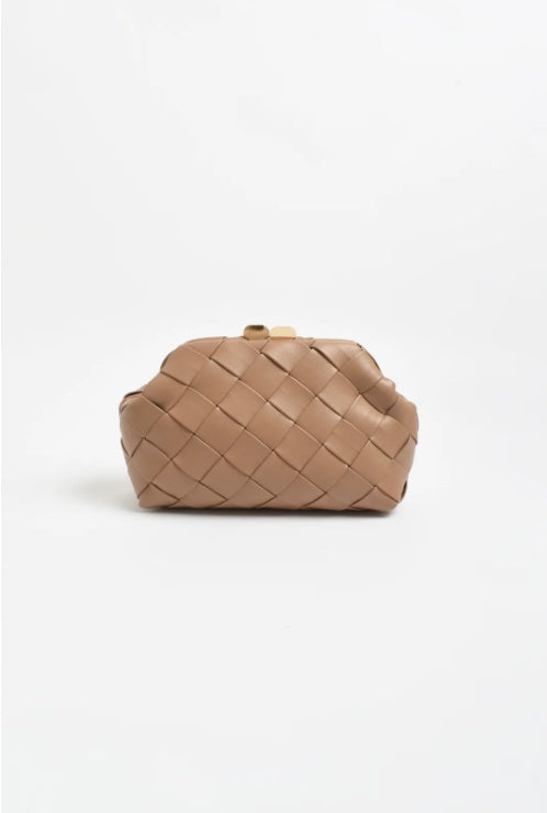 Adorne Amelie Weave Clutch in Camel AVD1768