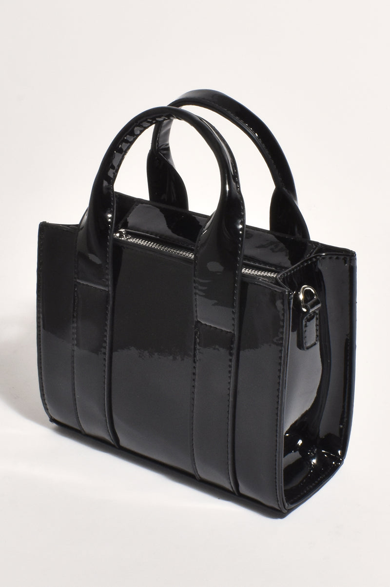 Adorne Mallory High Shine Mini Tote Bag in Black AXD1769