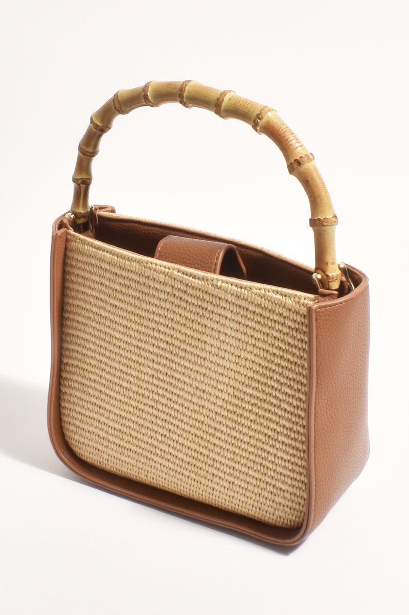 Adorne Poppi Bamboo Mini Handbag in Tan AXD1841