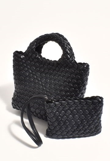 Adorne Gabi Woven Mini Bag & Pouch Black AXD1877