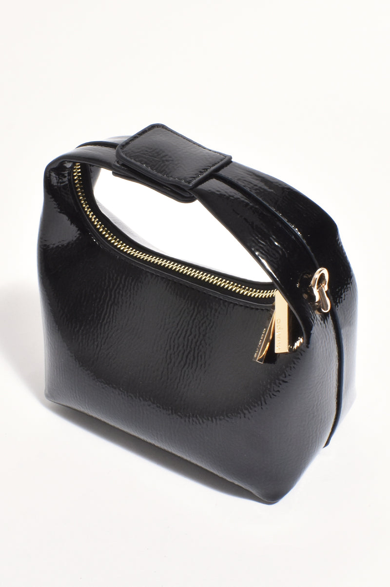 Adorne Lia Patent Curved Small Bag in Black AXD1894