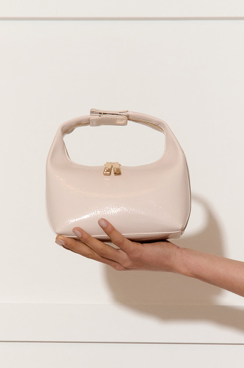 Adorne Lia Patent Curved Small Bag in Cream AXD1894