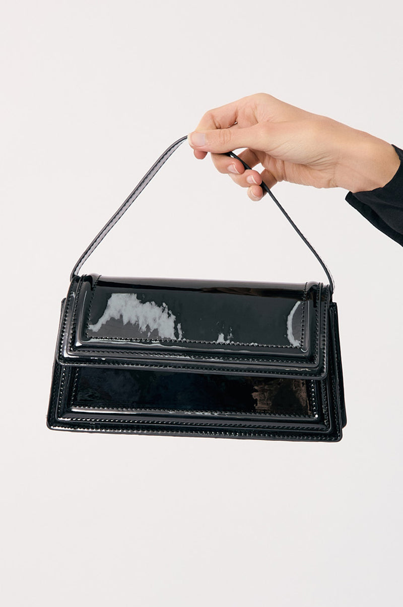 Adorne Ava High Shine Structured Small Bag in Black AXD1970