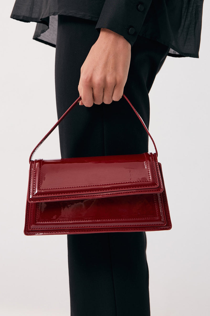 Adorne Ava High Shine Structured Small Bag in Burgundy AXD1970