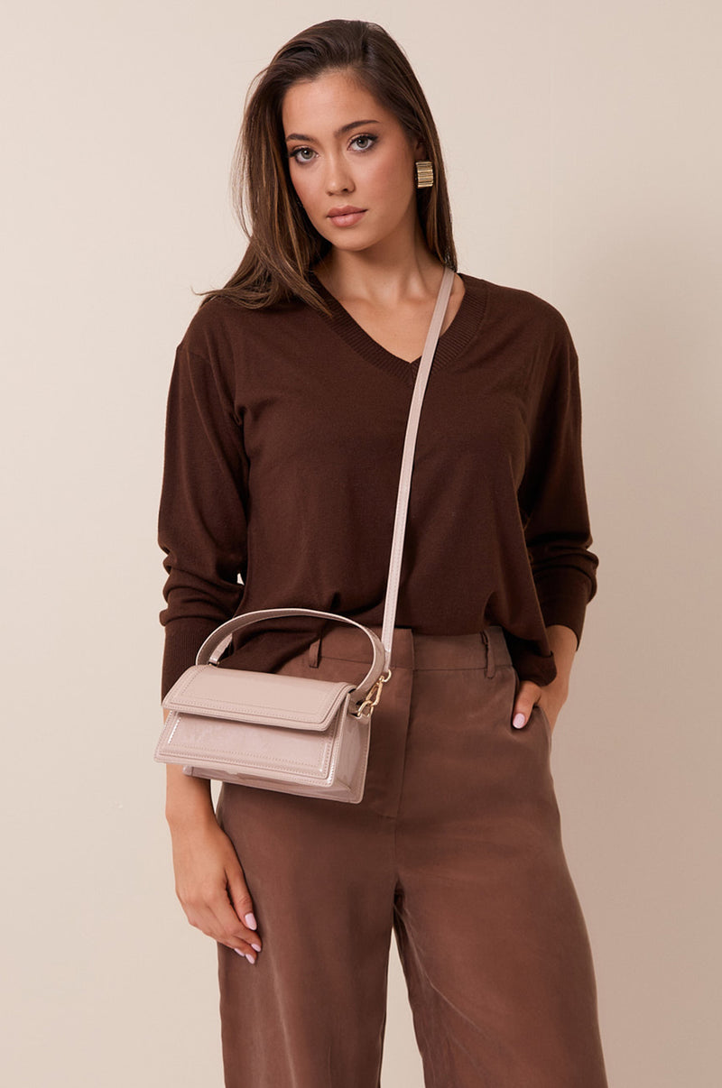 Adorne Ava High Shine Structured Small Bag in Nude AXD1970