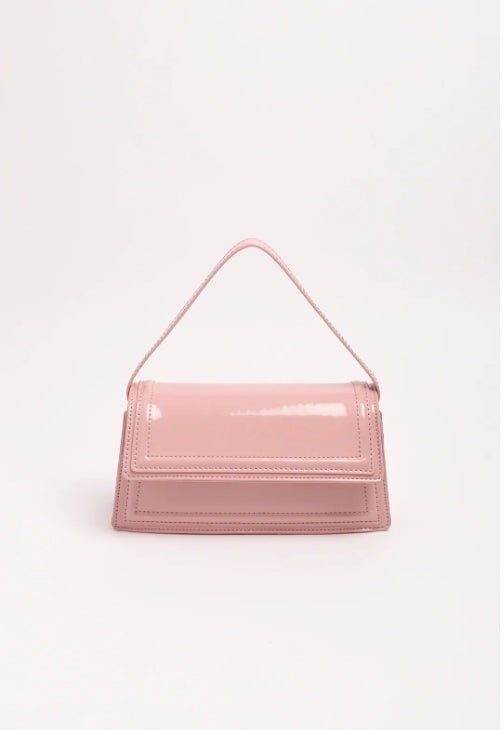 Adorne Ava High Shine Structured Small Bag in Pink AXD1970