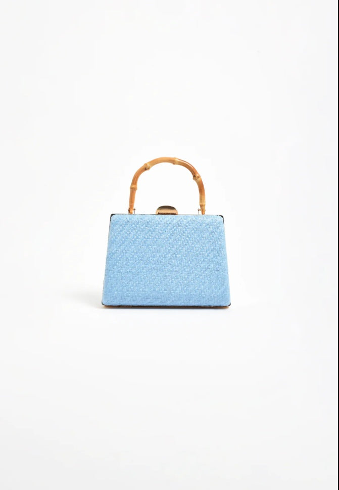 Adorne Bamboo Handle Weave Bag in Blue