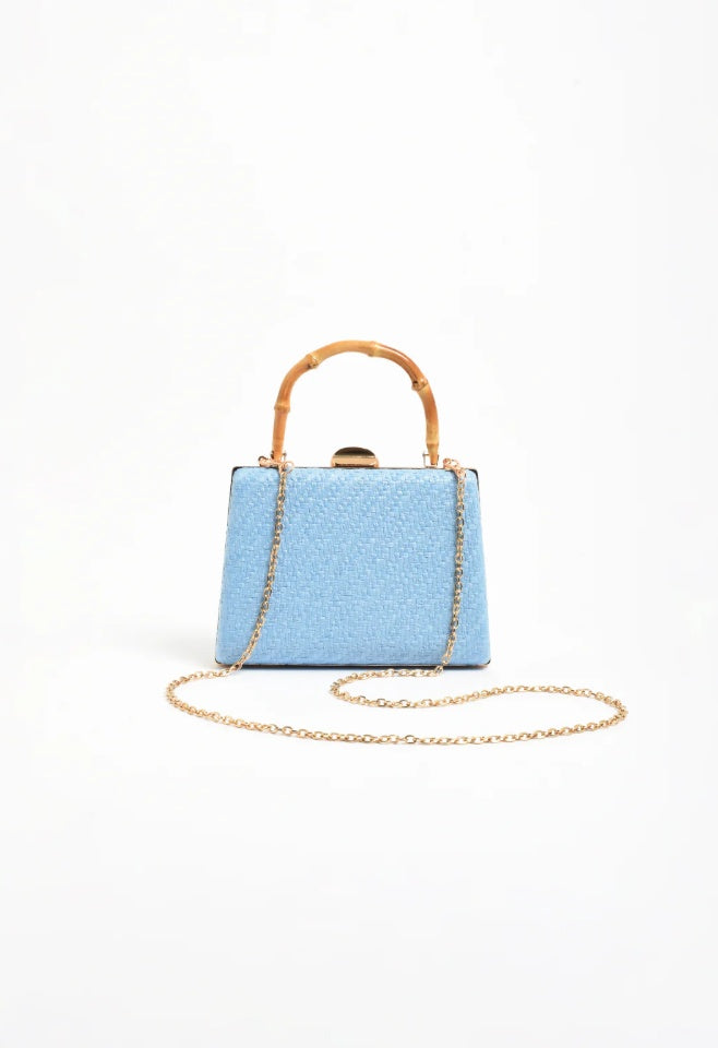 Adorne Bamboo Handle Weave Bag in Blue