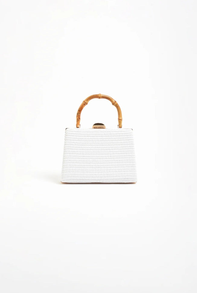 Adorne Bamboo Handle Weave Bag in White