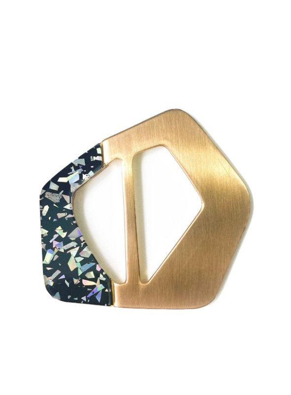 Sacha Drake Buckle Accessory in Gold Black Marble