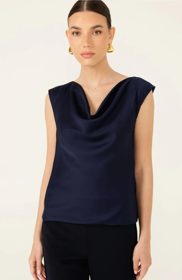 Sacha Drake Cowl Bias top in Navy