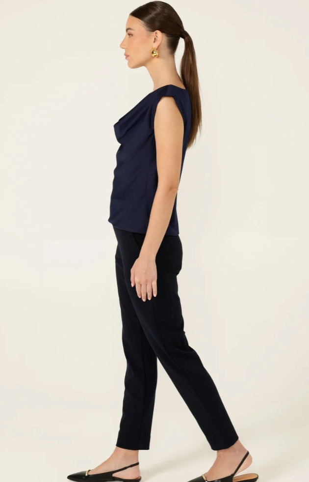 Sacha Drake Cowl Bias top in Navy