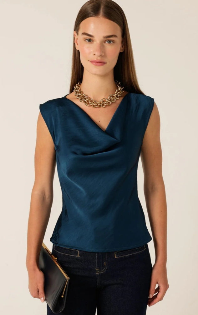 Sacha Drake Cowl Bias top in Steel Blue