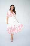 Fria Blossom Border Mock Wrap Midi Dress