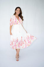 Fria Blossom Border Mock Wrap Midi Dress