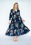 Silver Wishes Navy Floral Maxi