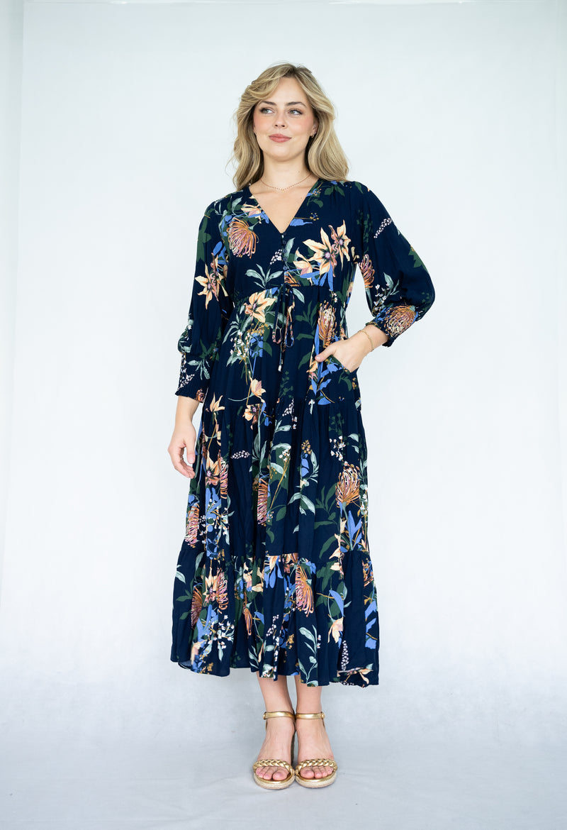 Silver Wishes Navy Floral Maxi
