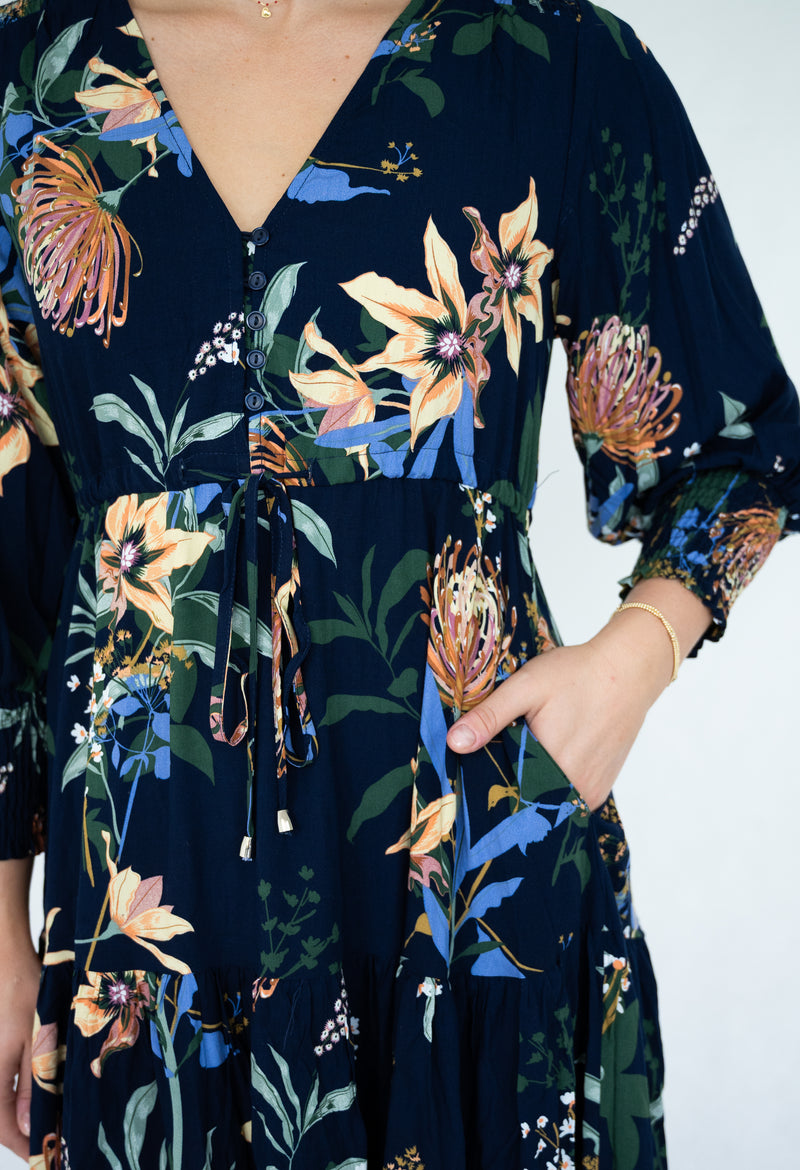 Silver Wishes Navy Floral Maxi