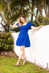 Fria Puff Sleeve Cotton Dress in Cobalt