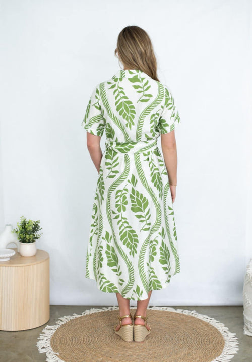 Fria Fringe Flower Midi Dress in Olive