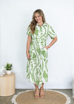 Fria Fringe Flower Midi Dress in Olive