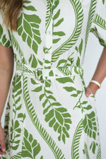 Fria Fringe Flower Midi Dress in Olive