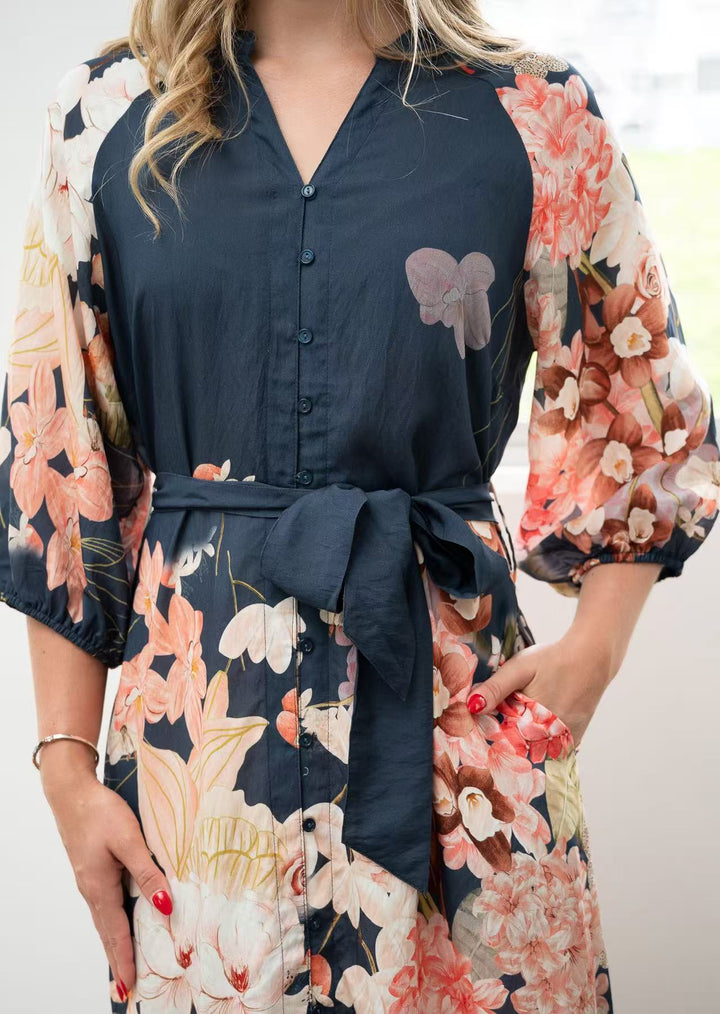 Fria Floral Border Midi Dress