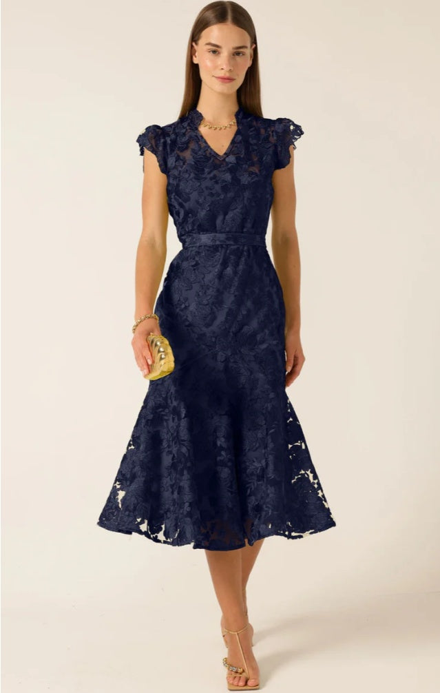 Sacha Drake Delphine Fishtail Lace Dress in Navy