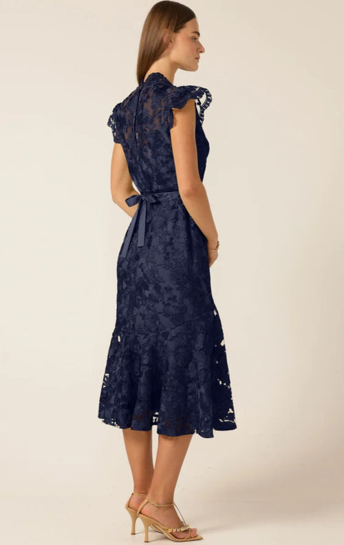 Sacha Drake Delphine Fishtail Lace Dress in Navy