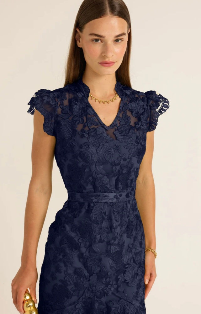 Sacha Drake Delphine Fishtail Lace Dress in Navy