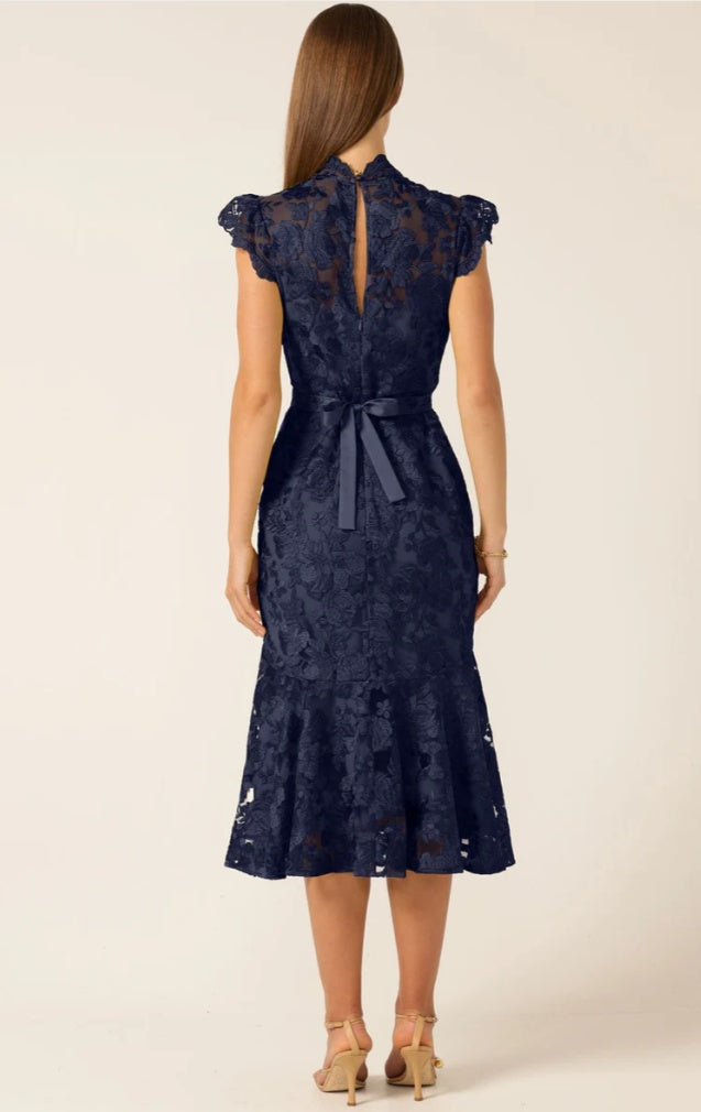 Sacha Drake Delphine Fishtail Lace Dress in Navy