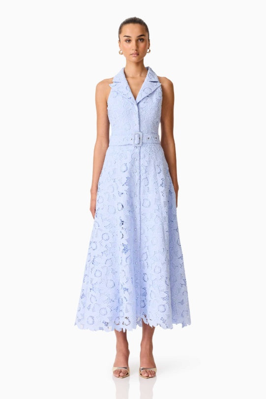 Elliatt Lacy Collared Maxi Dress In Powder Blue