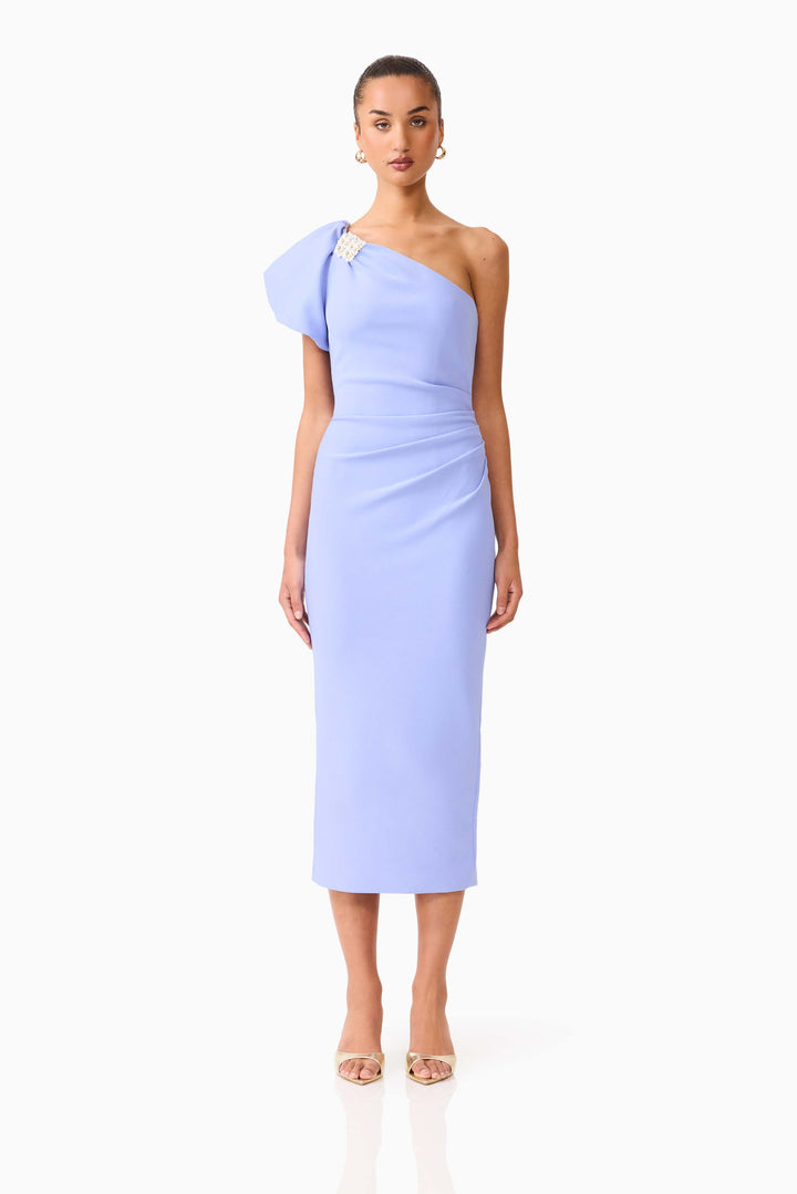 Elliatt Olenna Puff Sleeve Midi Dress in Blue