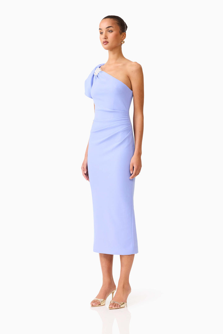 Elliatt Olenna Puff Sleeve Midi Dress in Blue
