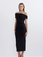 Pasduchas Evie Fitted Body-con Off Sholder Midi in Black