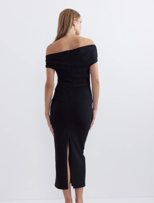 Pasduchas Evie Fitted Body-con Off Sholder Midi in Black