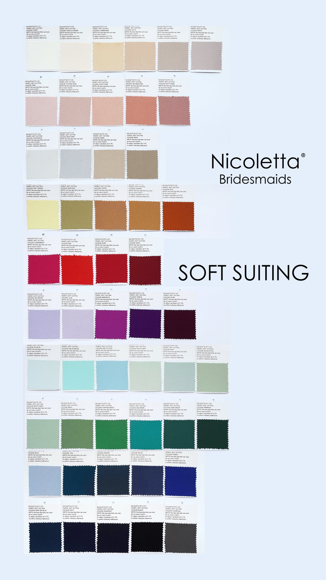 Nicoletta Special Occasion - Cape Soft sSuiting. Available to order in 49 colours